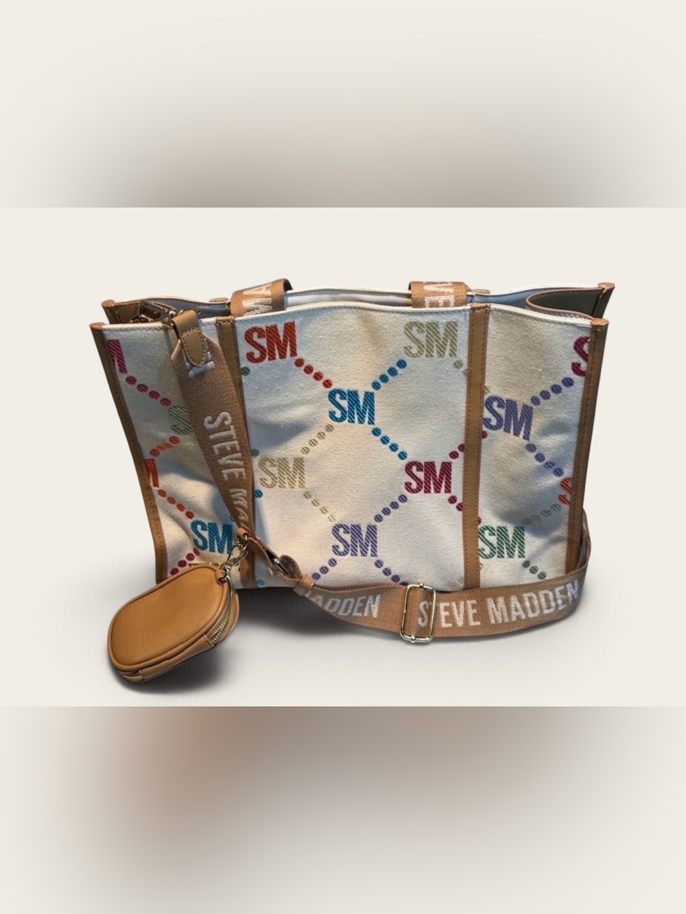 Steve Madden Cream Multicolor Canvas Tote